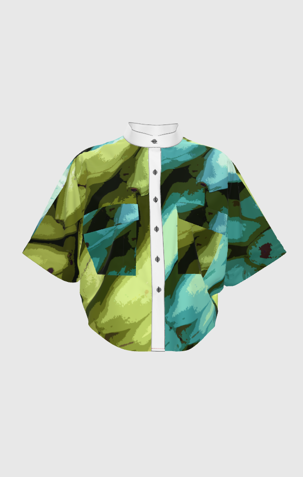 Turquoise Green Graphic Platano Crop Kimono