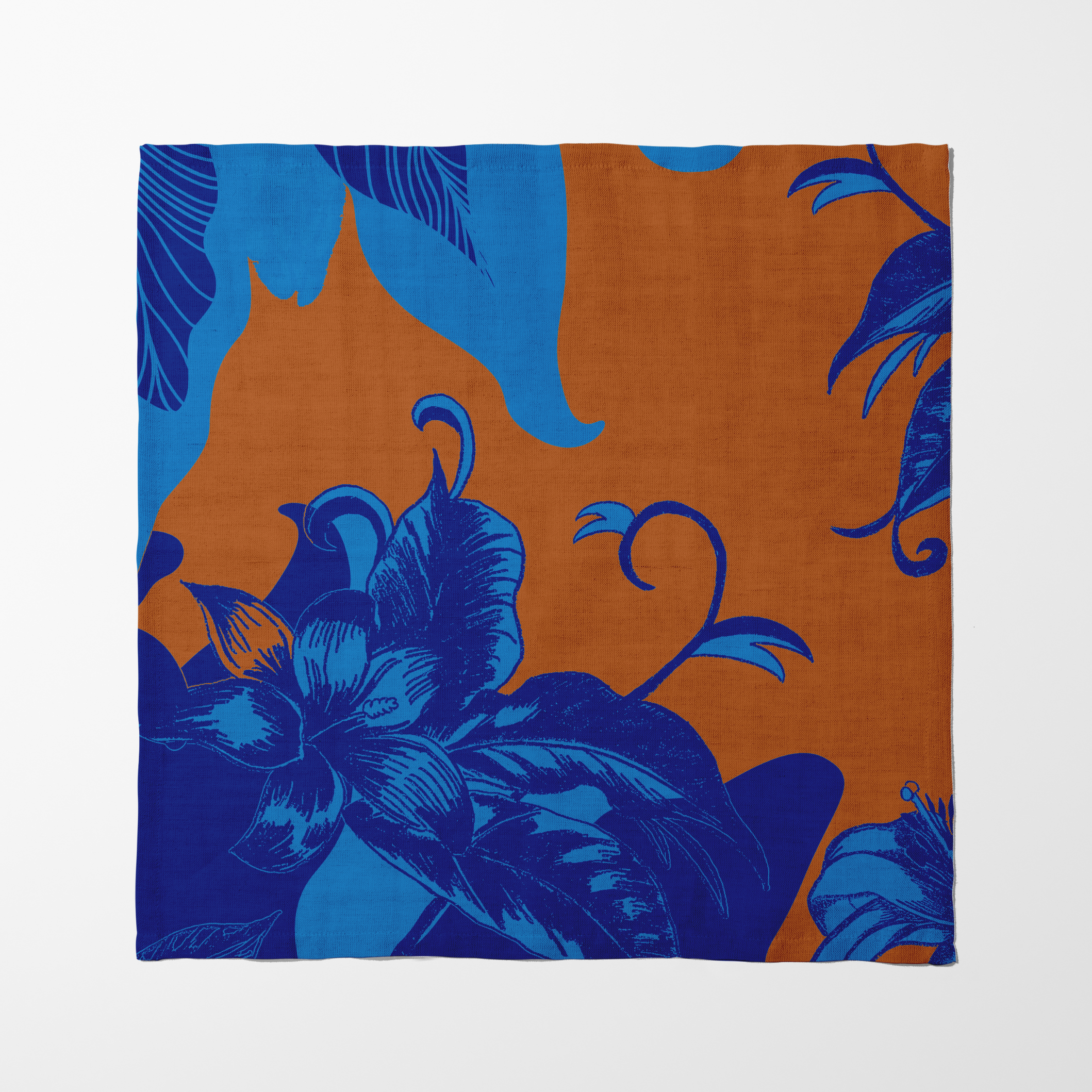 Tropical Paissage Blue  Orange Napkin in Oxford Cotton