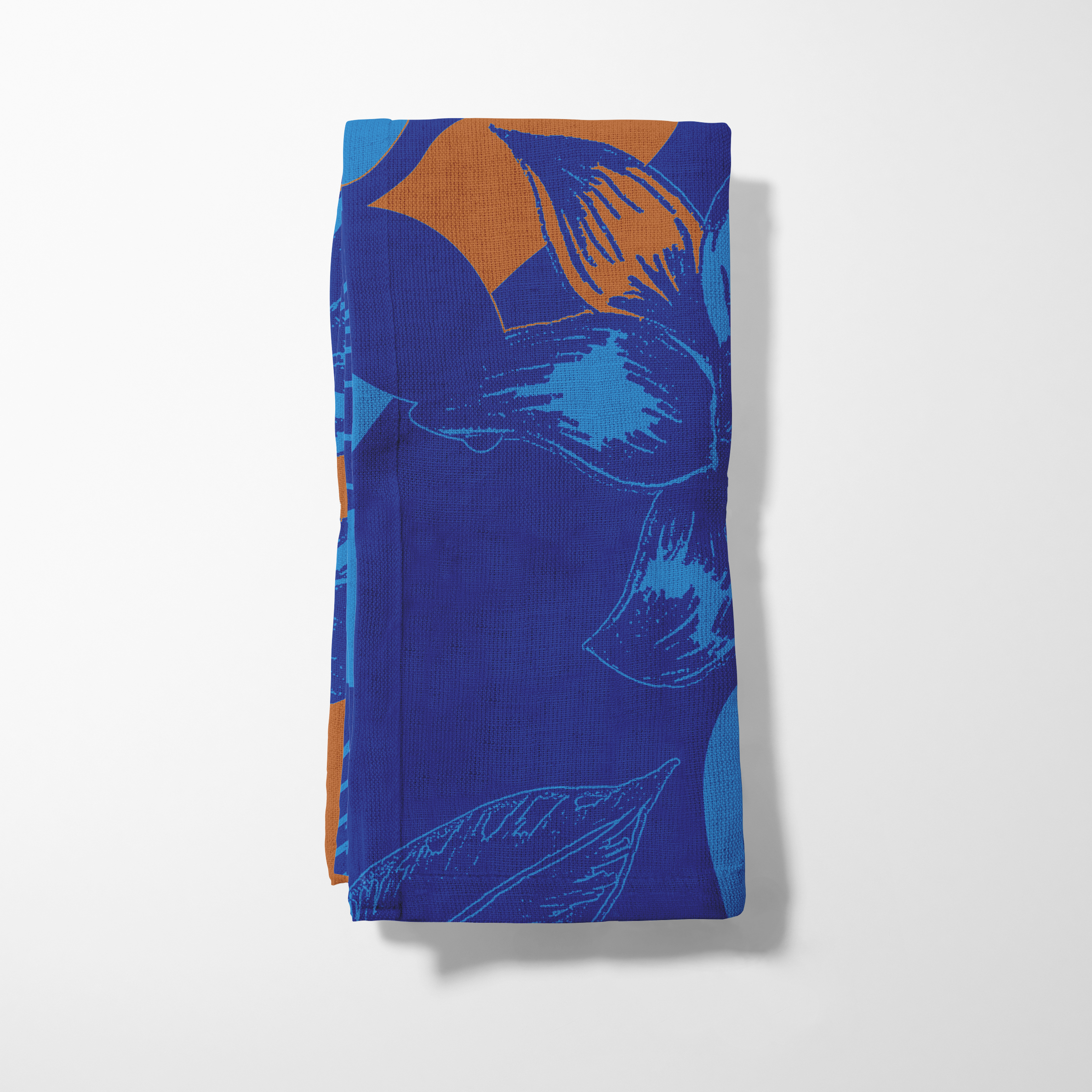 Tropical Paissage Blue  Orange Napkin in Oxford Cotton