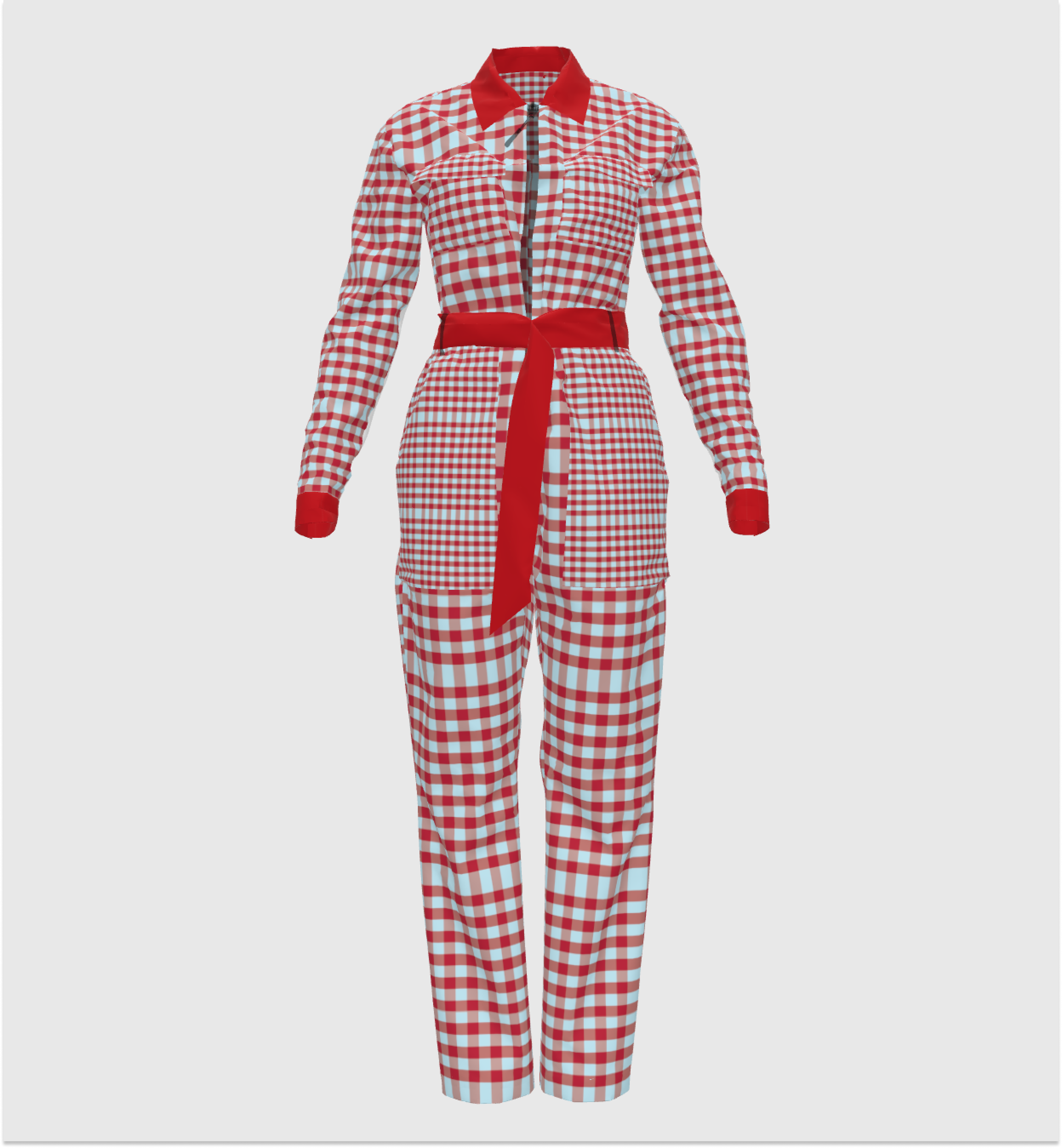 Red And Blue Gingham Jumpsuit