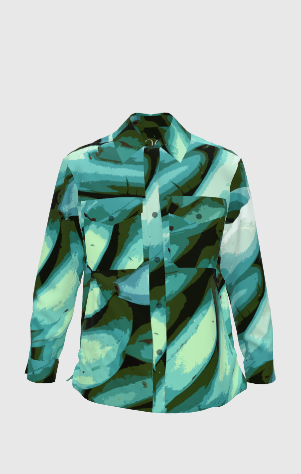 Turquoise Voile Graphic Platano Shirt