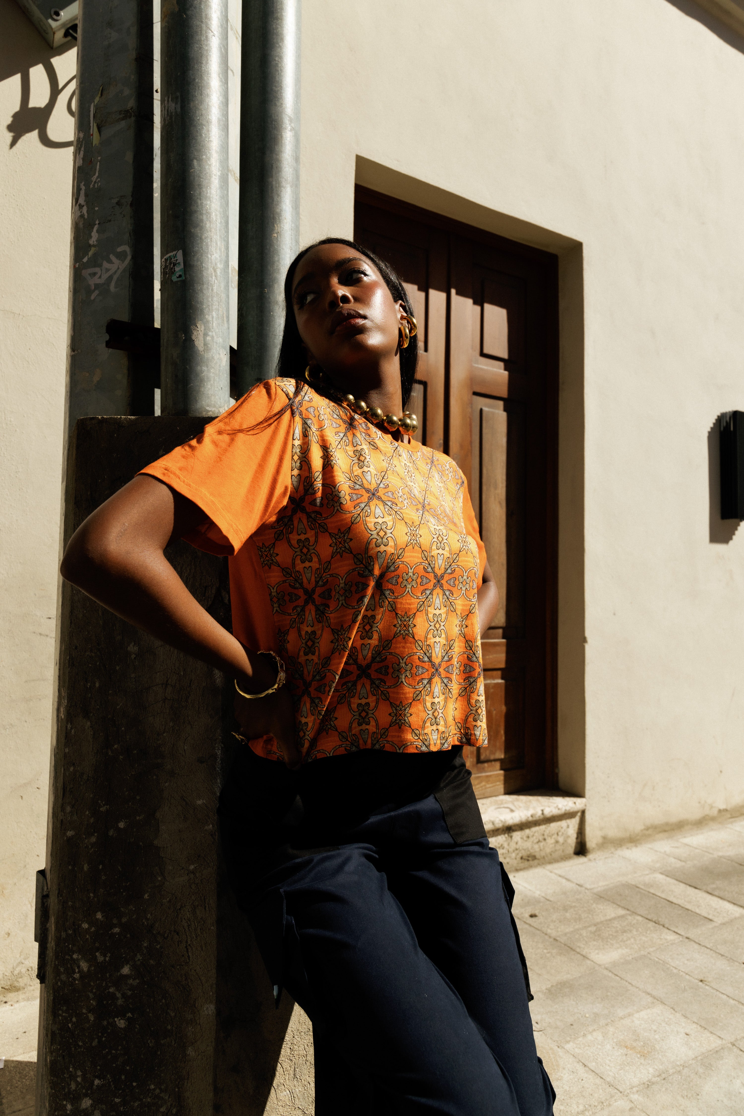 T-shirt Colonial in Colón Print and Orange