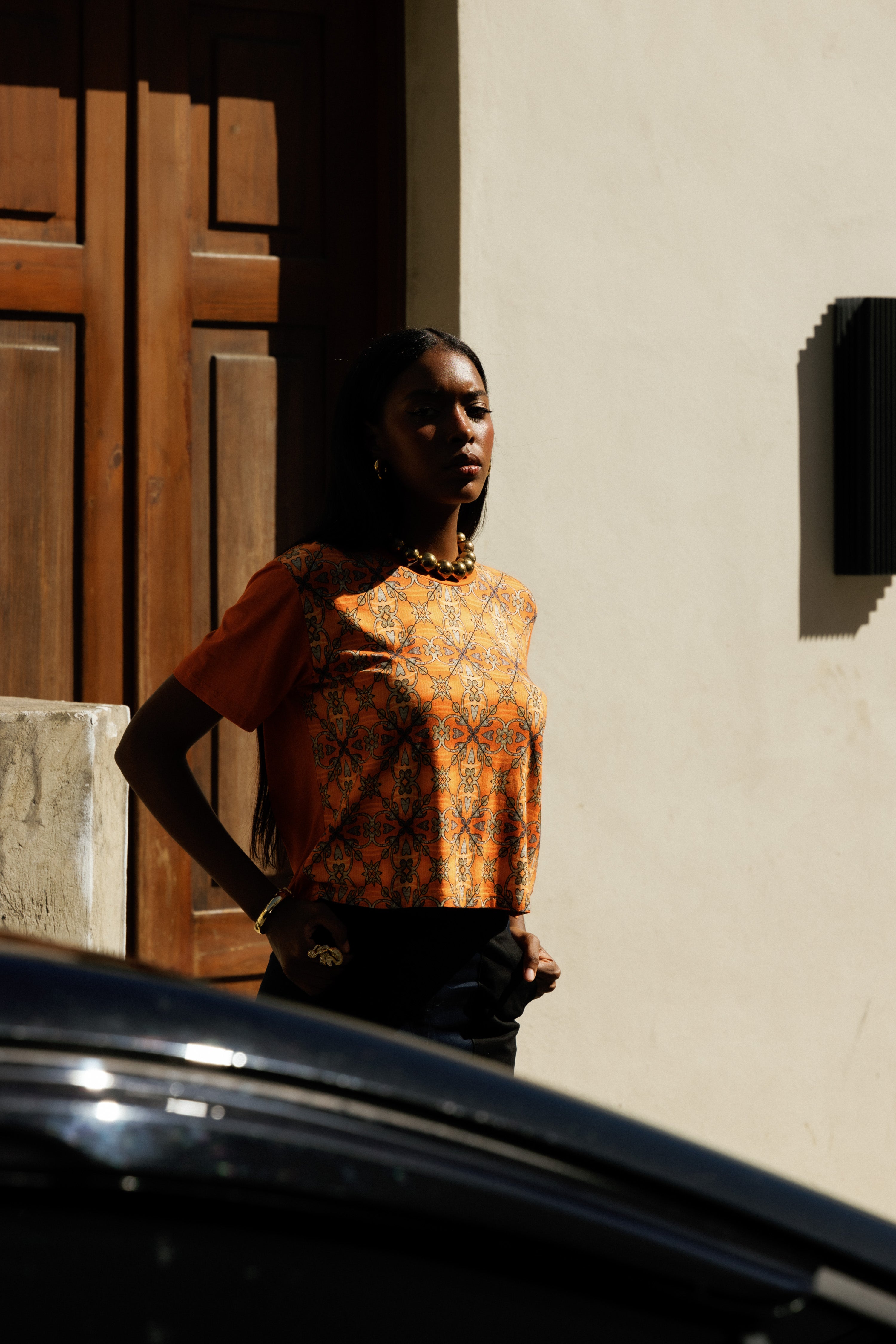 T-shirt Colonial in Colón Print and Orange