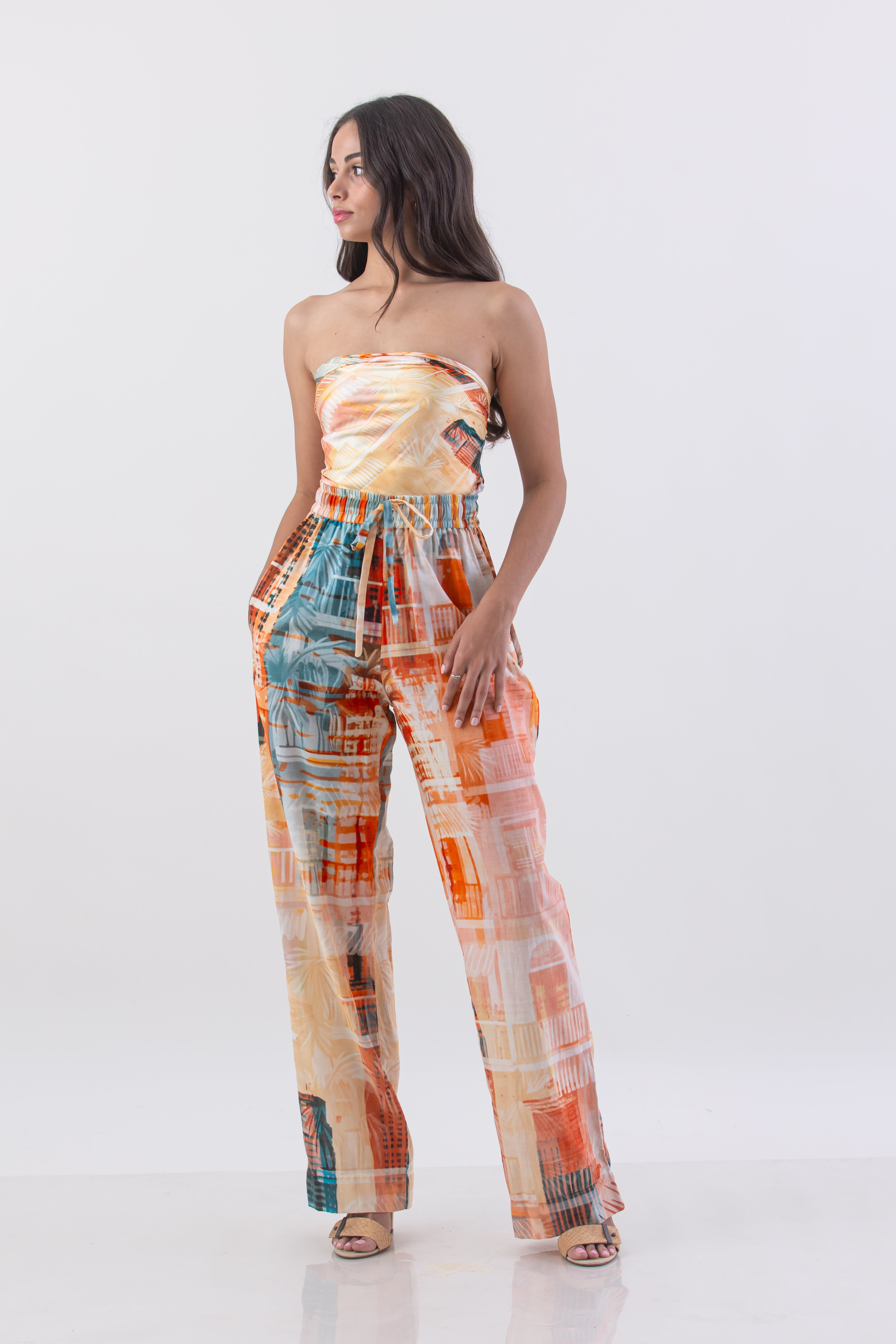 Boho Palm Metropolis Elastic Draw Waist Pant