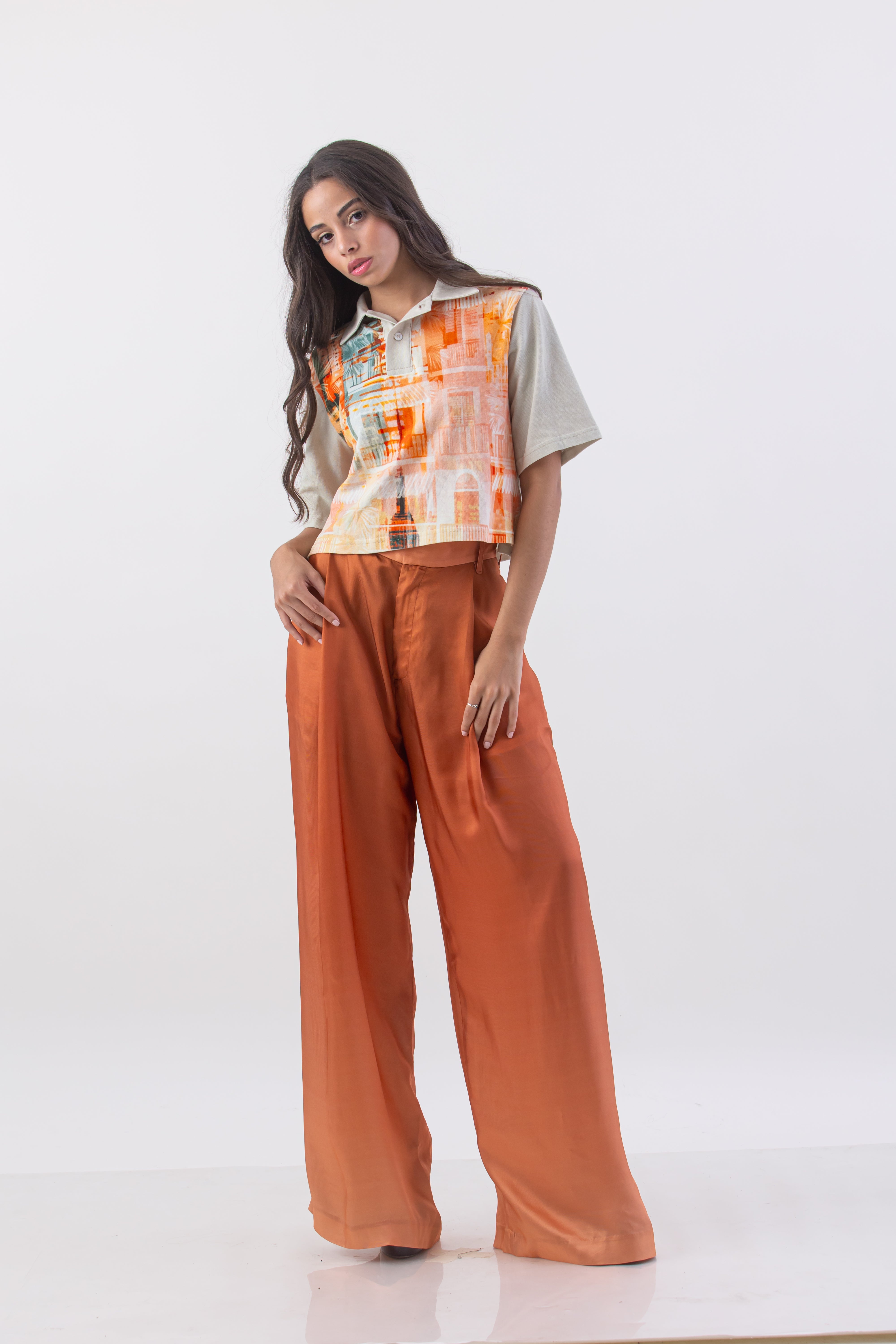 Brick to Peach Degraded Full Leg Pleated Pant