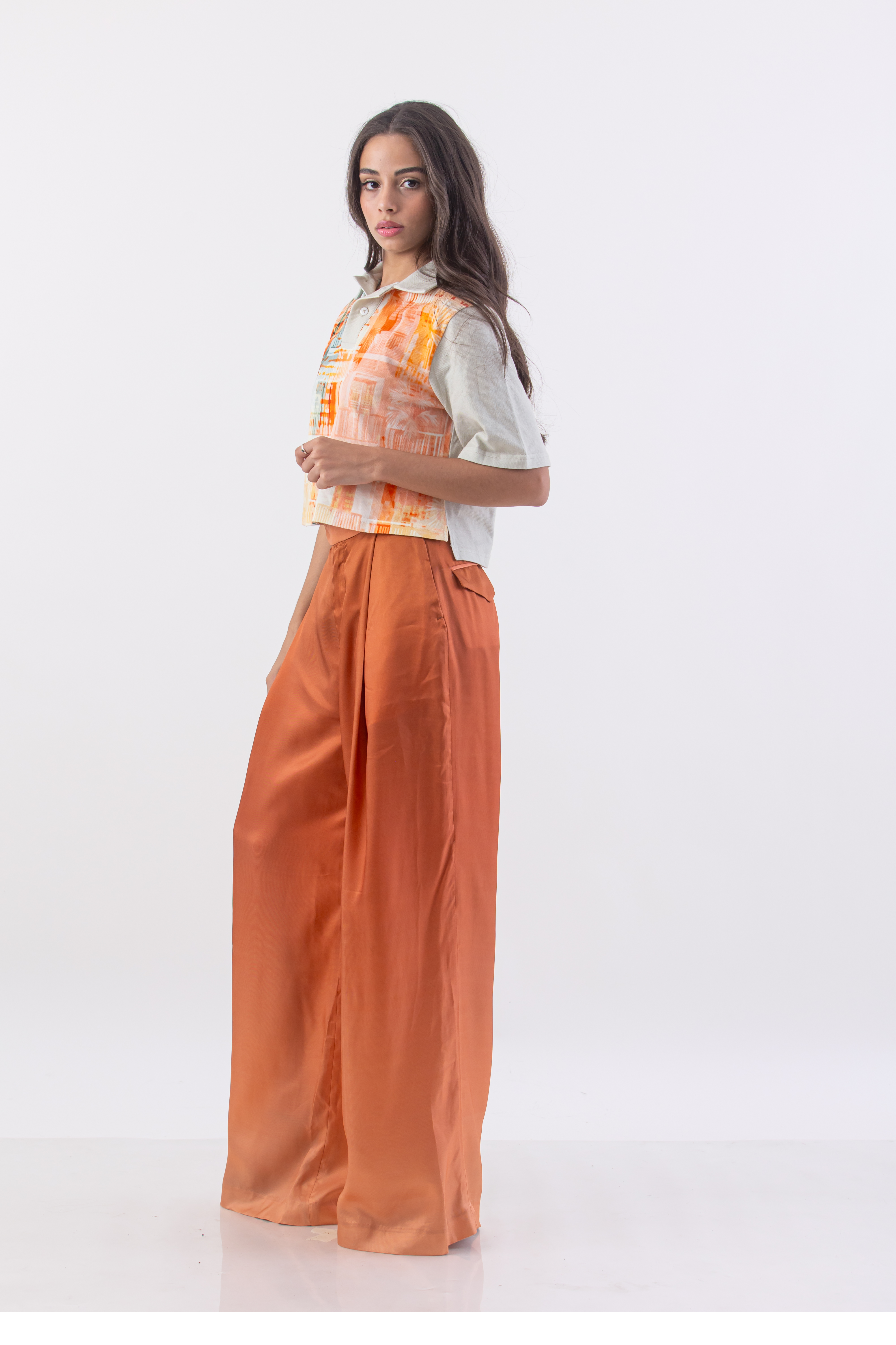 Brick to Peach Degraded Full Leg Pleated Pant