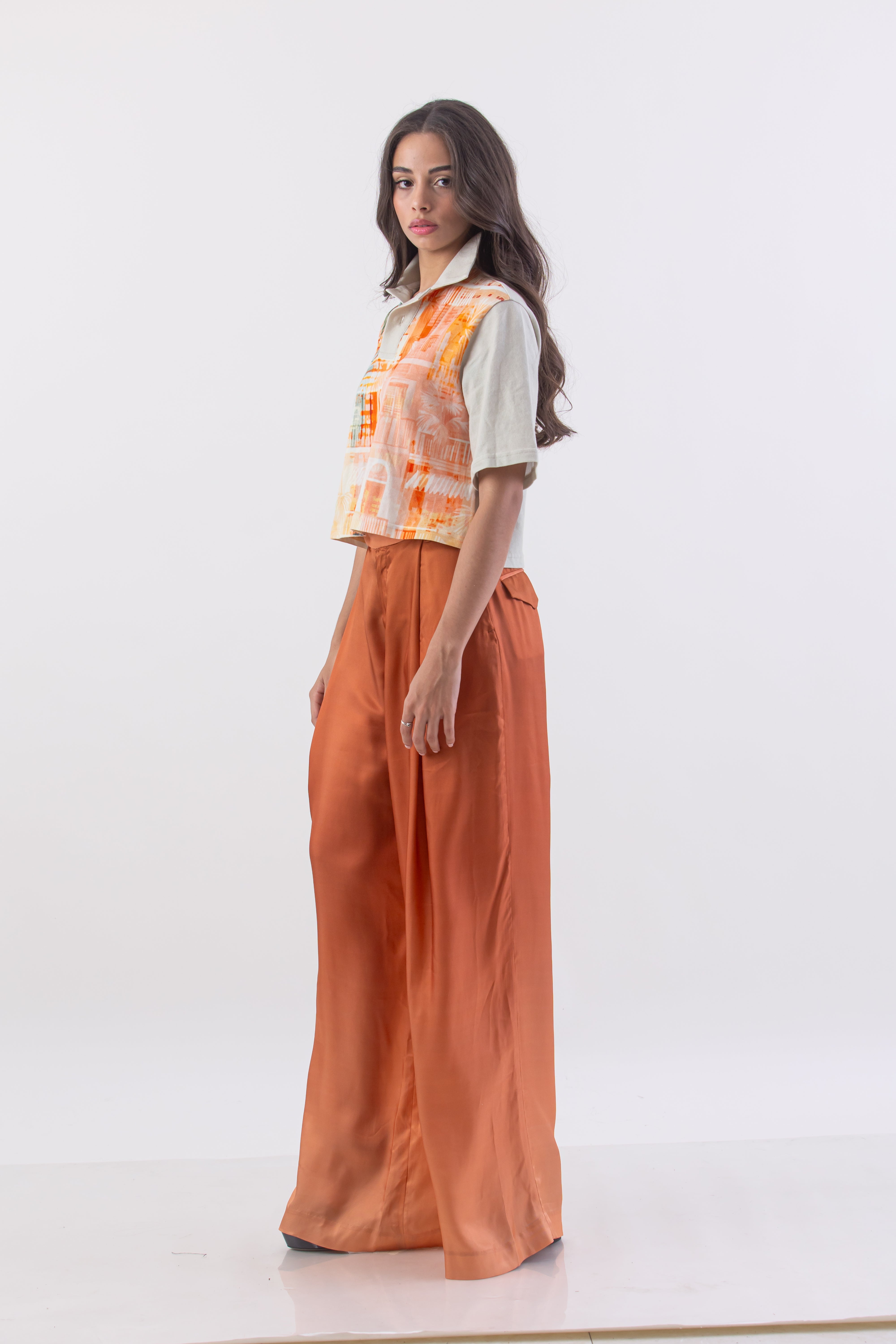 Brick to Peach Degraded Full Leg Pleated Pant