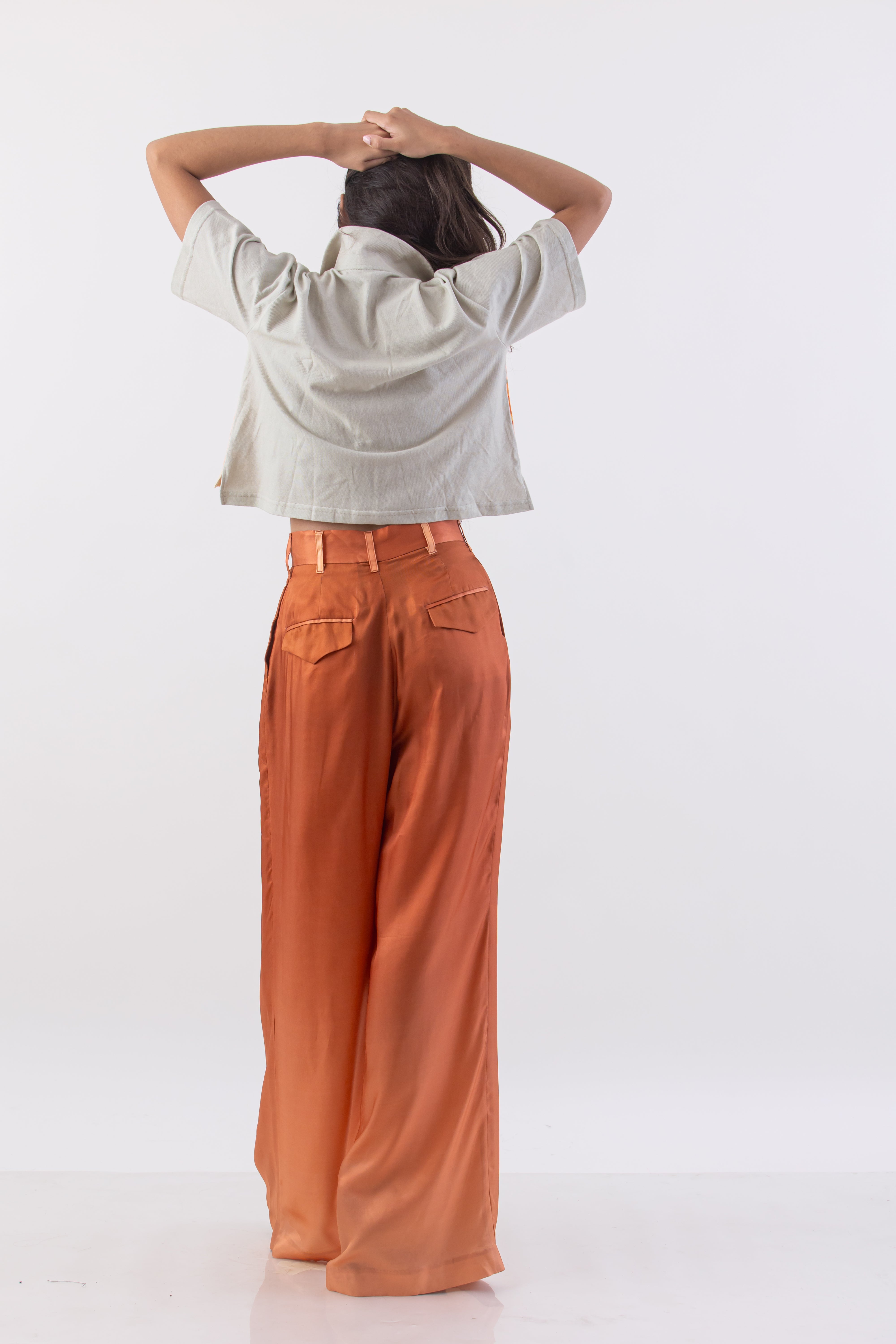 Brick to Peach Degraded Full Leg Pleated Pant