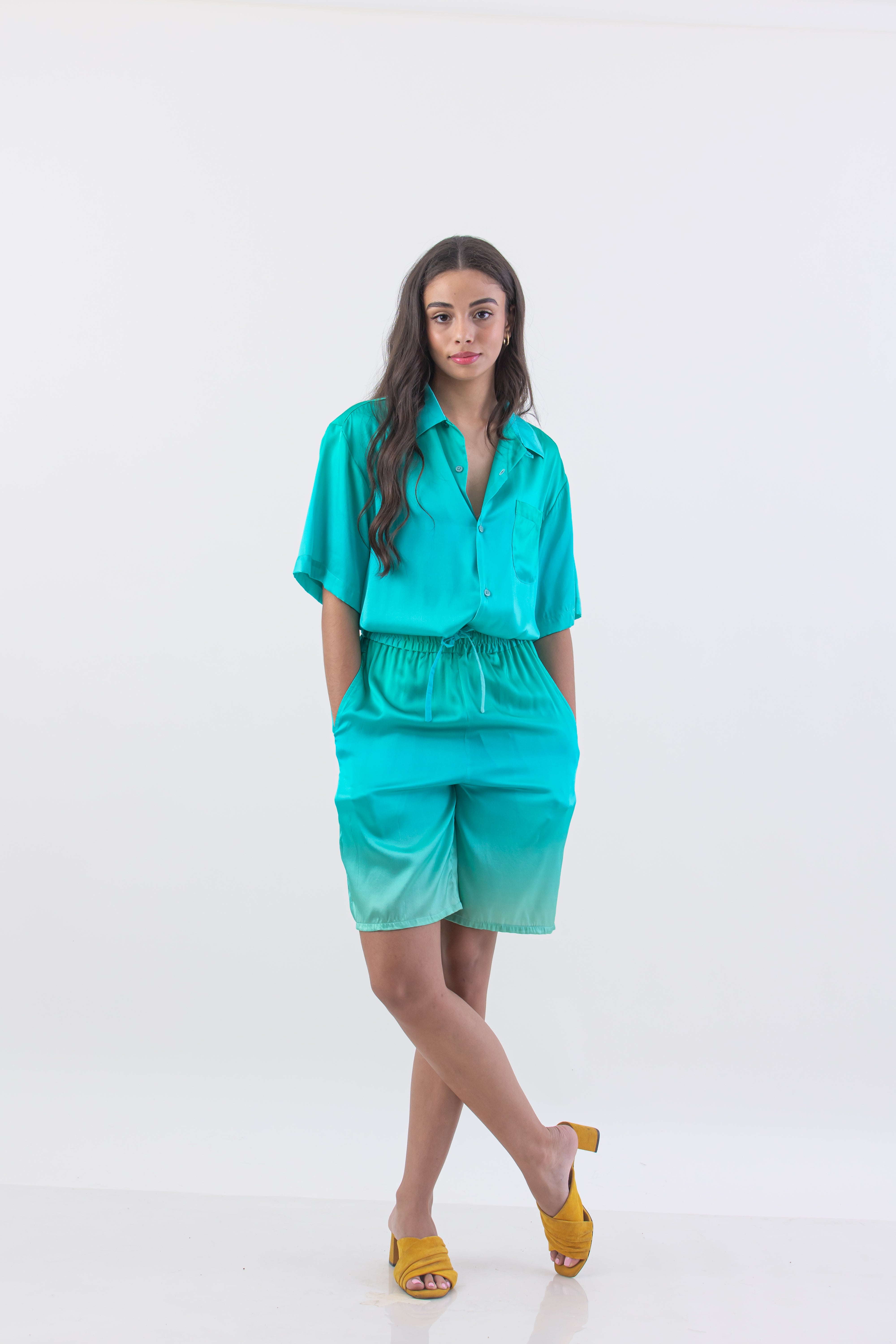 Camp Collar Aqua Silk Shirt