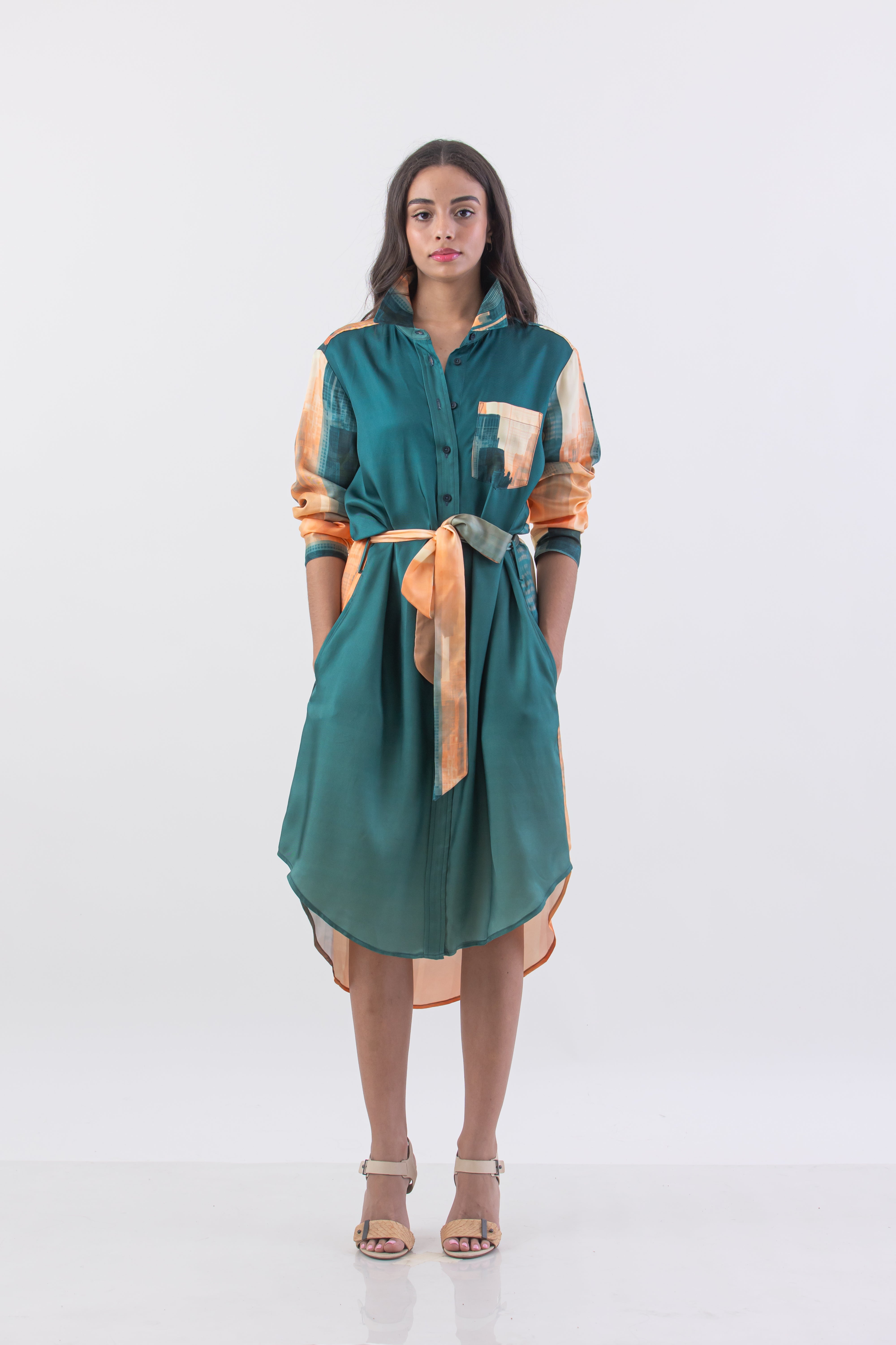 Petroleum Metropolis Long Sleeve Shirt Dress