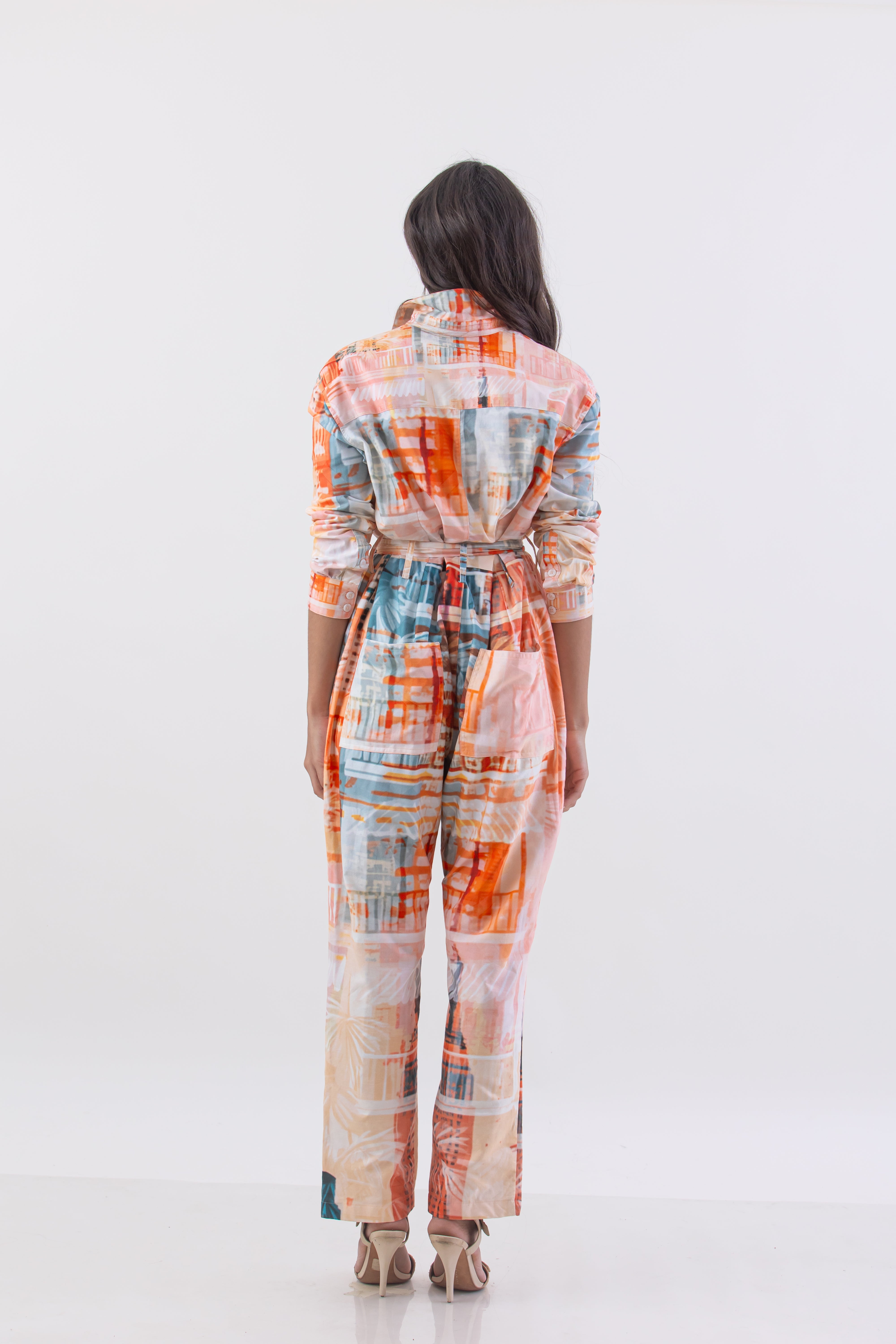 Boho Palm Metropolis Button Front Jumpsuit