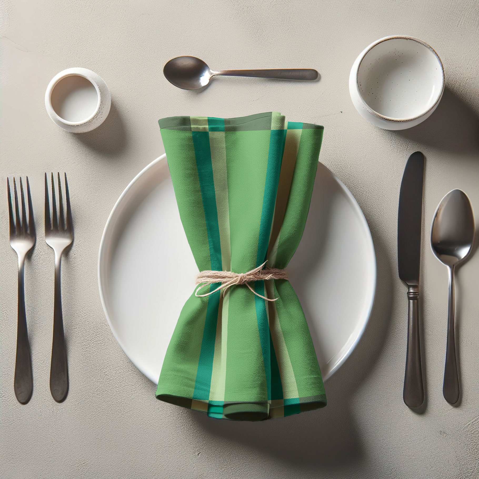 Candy Stripes Olive Green Napkin in Oxford Cotton