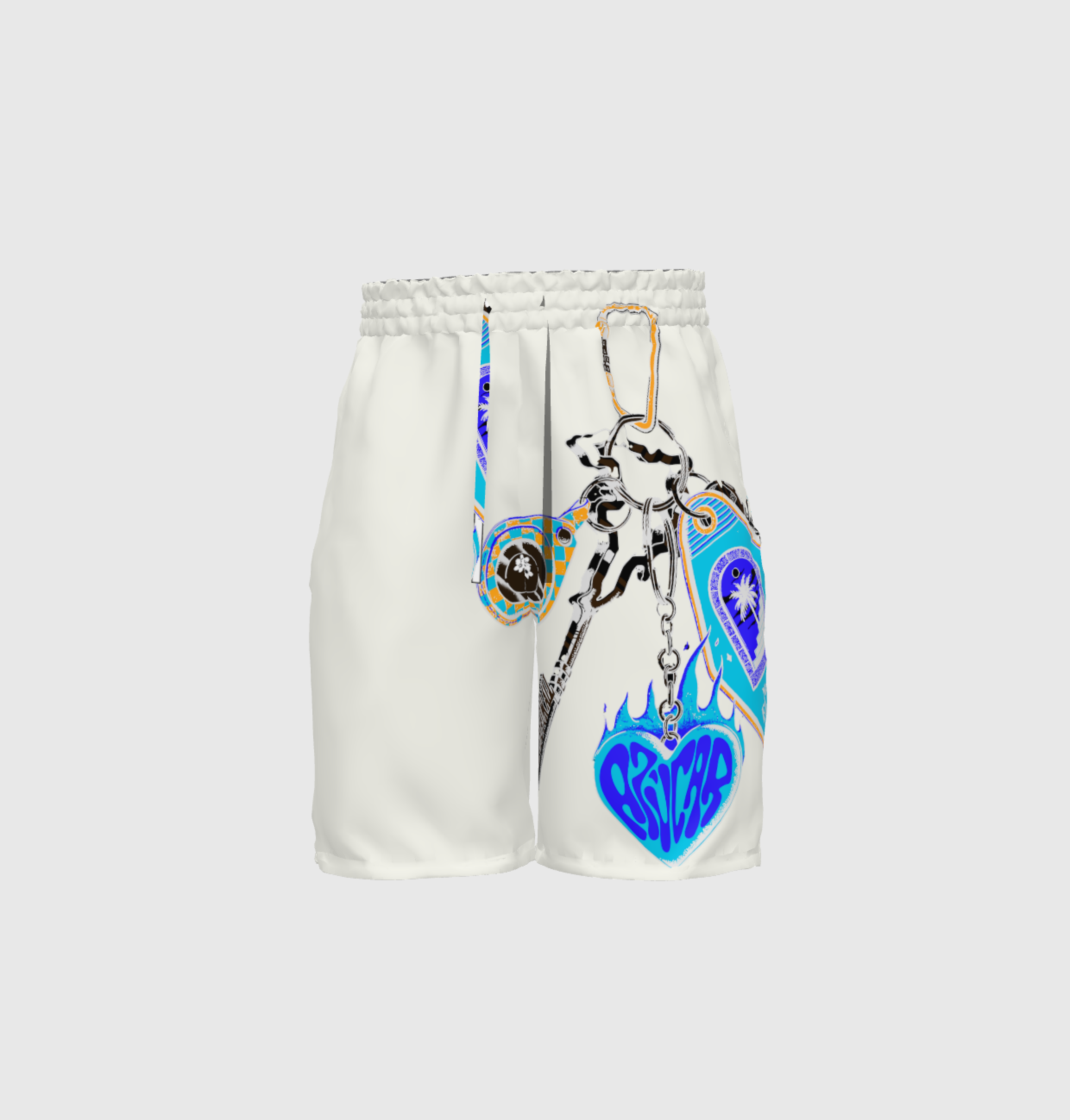 'Llaves del Cibao' Basketball Shorts in Azúcar Azul Blanco