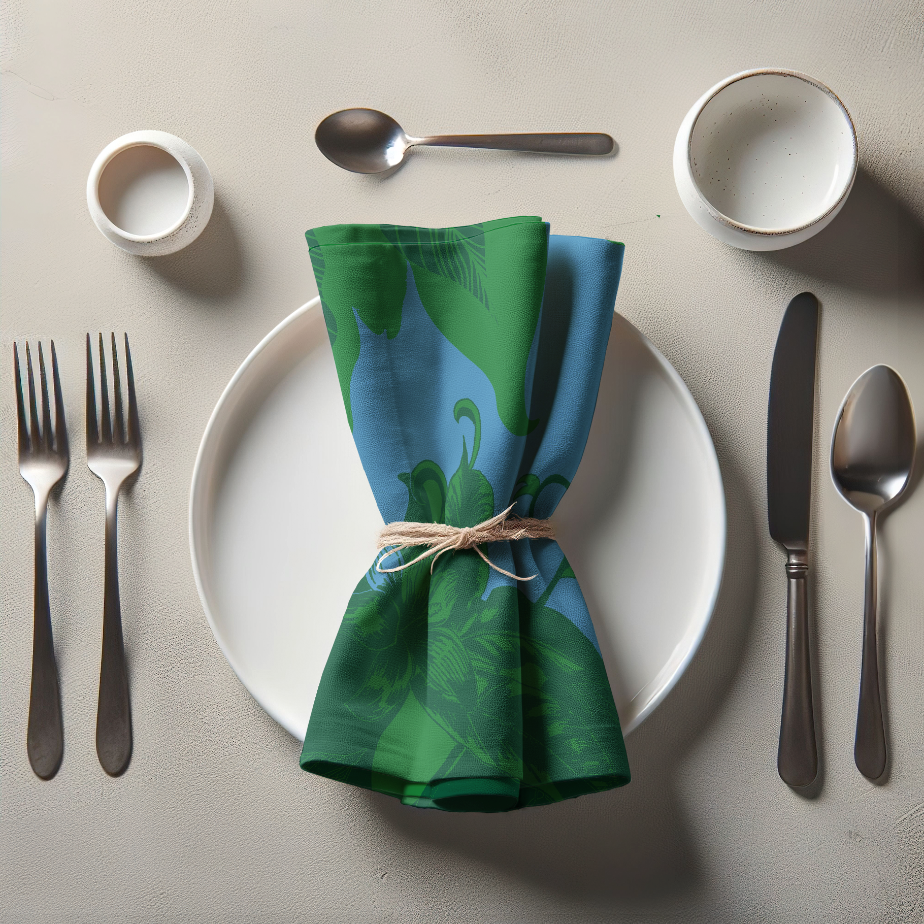 Tropical Paissage Green & Blue Napkin in Oxford Cotton