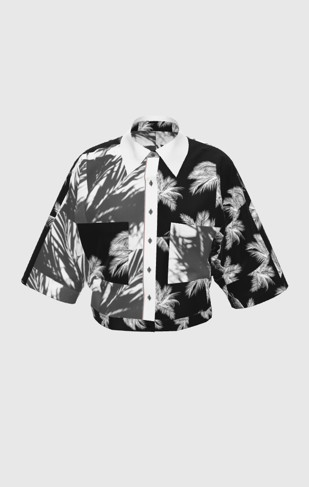 Palm Beach Crop Button Shirt B&W