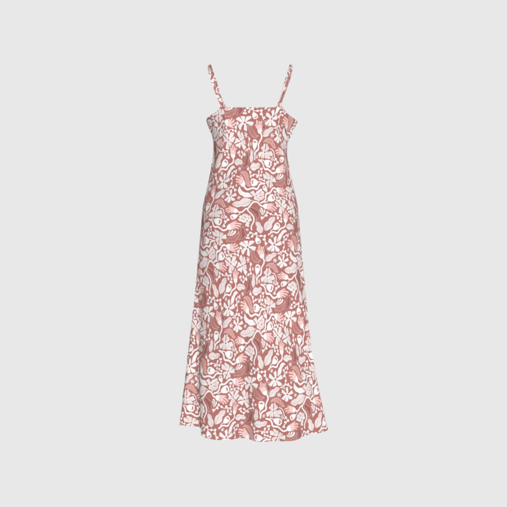 French Beige Flower Slip Dress