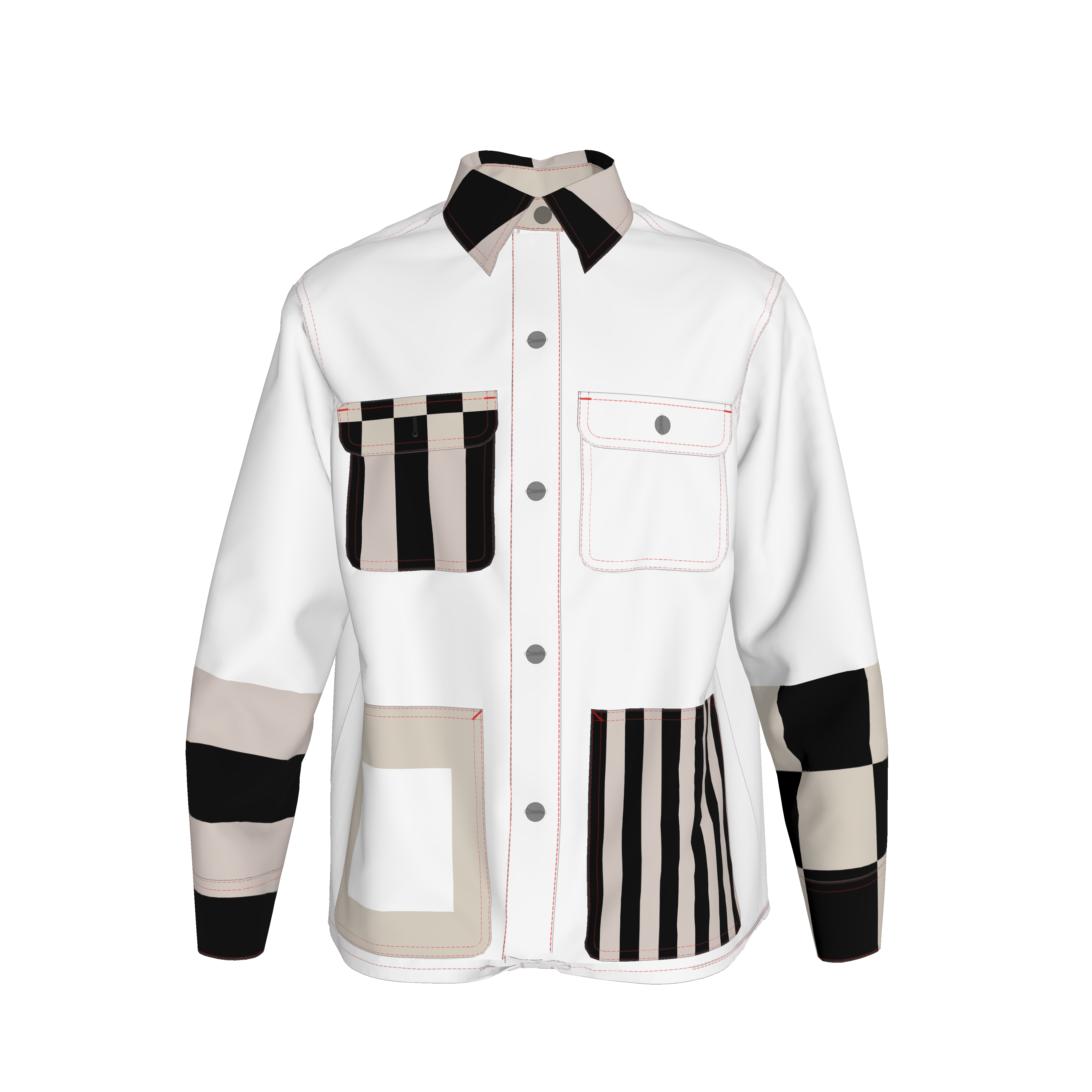 Chore Coat - Beige  Black Funky Jacket  in Heavy Stretch Cotton Canvas