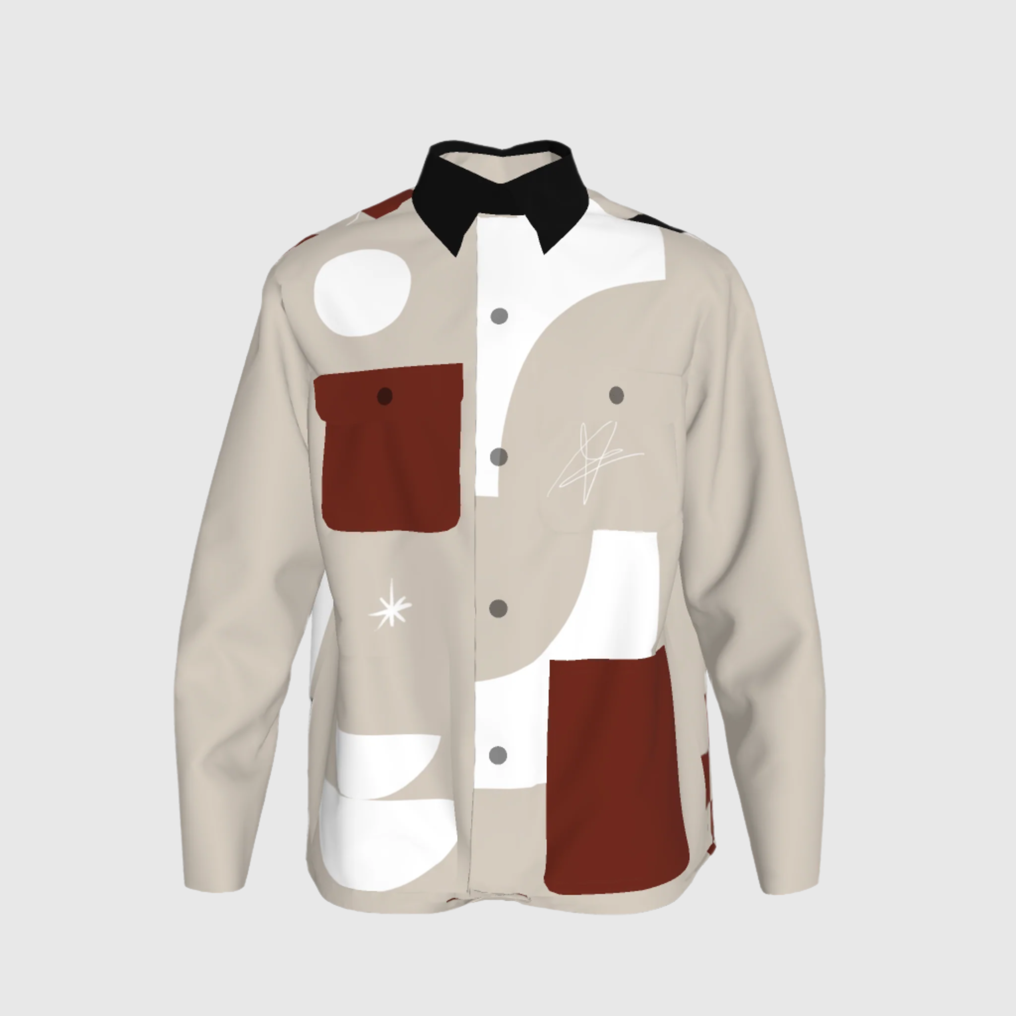 Beige, Black and Crimson Chore Coat