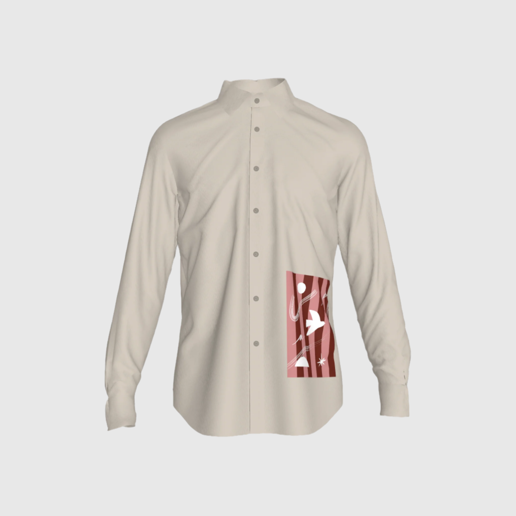 Beige Unisex Button-Up Shirt