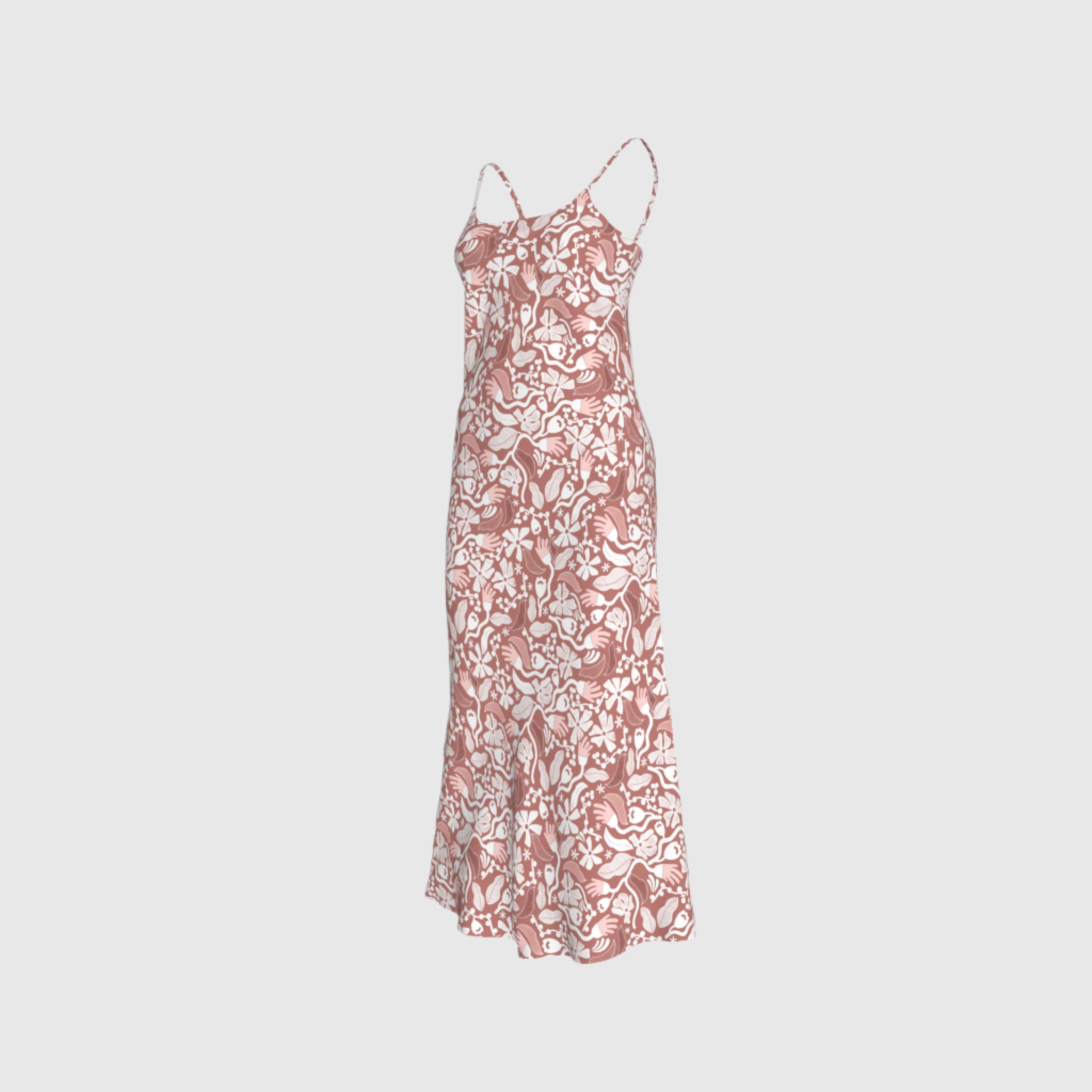 French Beige Flower Slip Dress