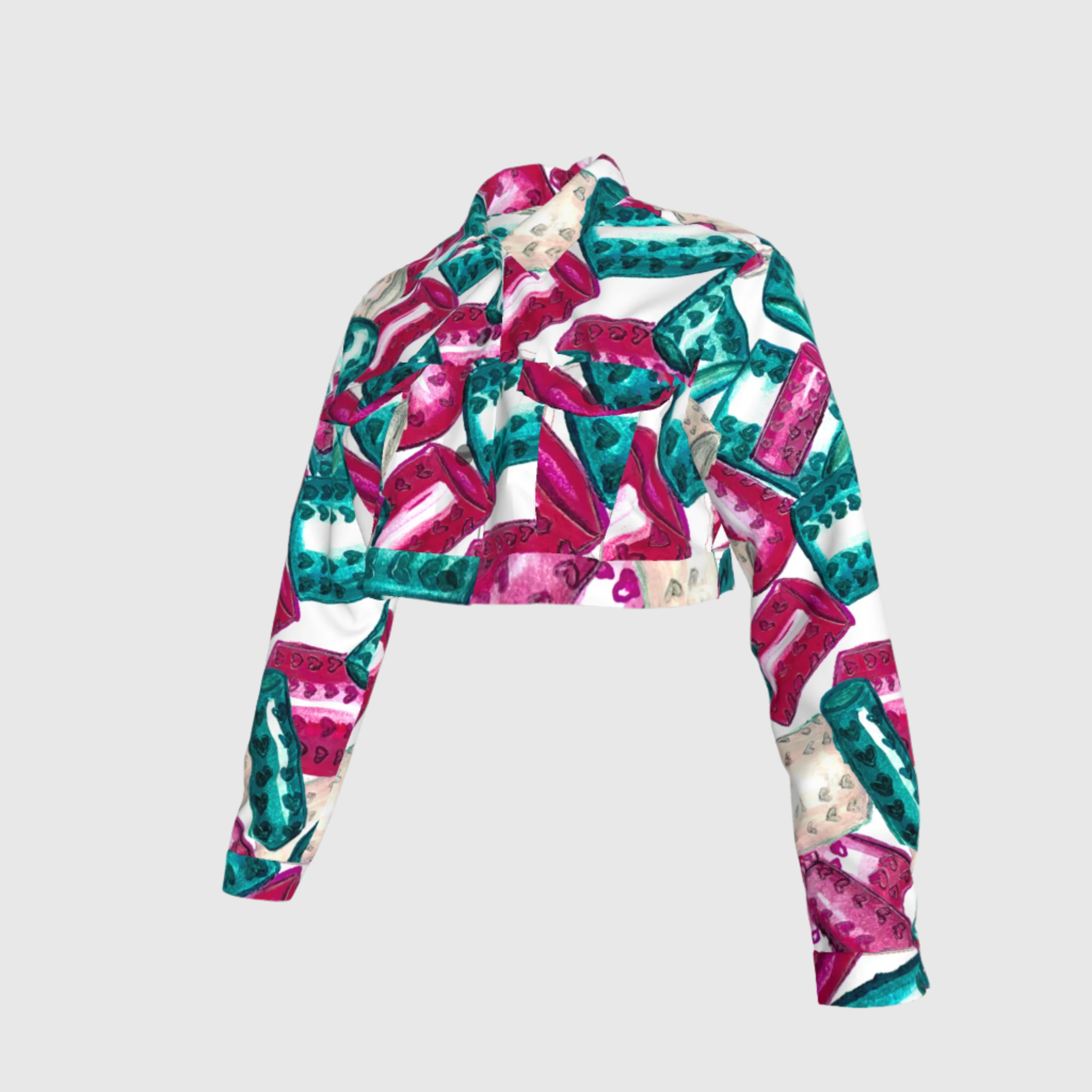 Pink Rolos Crop Jacket in Stretch Organic Classic Cotton Twill