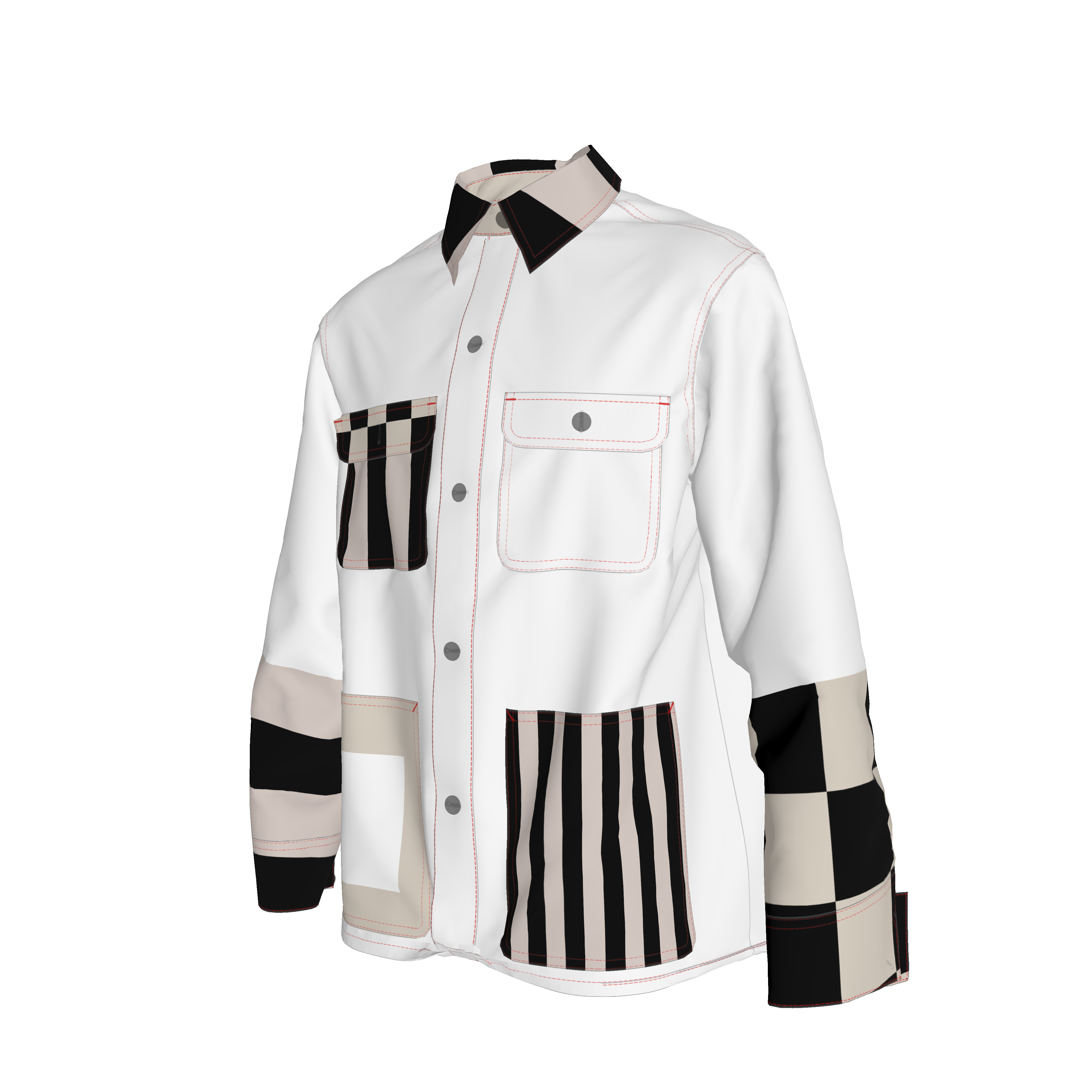 Chore Coat - Beige  Black Funky Jacket  in Heavy Stretch Cotton Canvas