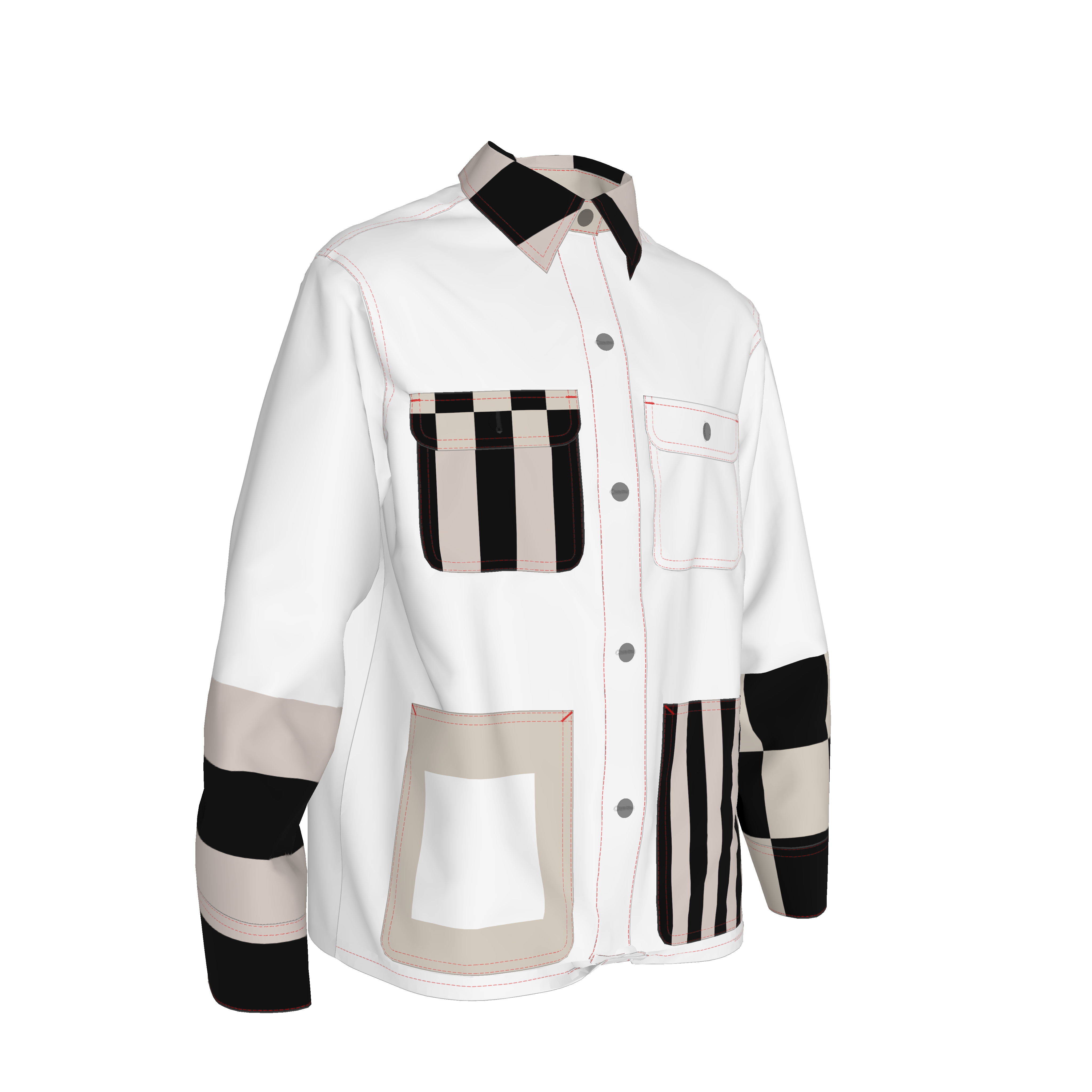 Chore Coat - Beige  Black Funky Jacket  in Heavy Stretch Cotton Canvas