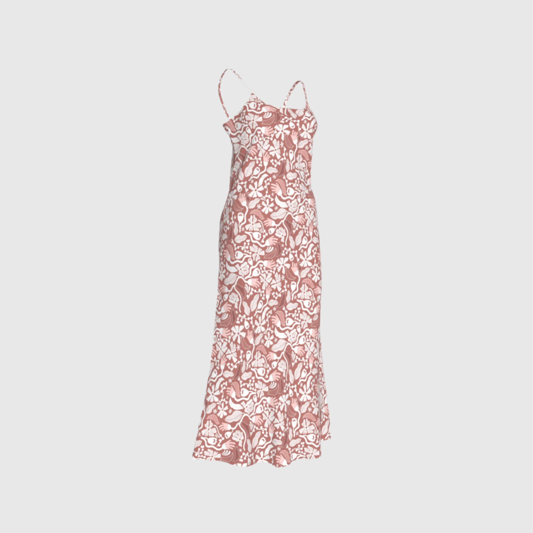 French Beige Flower Slip Dress